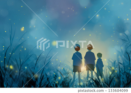 A nostalgic scene of children playing in the grassland (designed by Mamio) 133684099