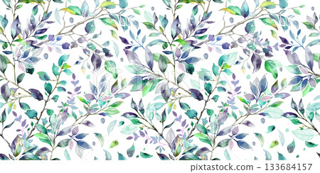 Seamless background watercolor branches green. hand drawn. Not AI, Vector illustration Seamless background watercolor branches green. hand drawn. Not AI, Vector illustration 133684157