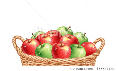 籃子裡紅蘋果和綠蘋果的插圖 133684529