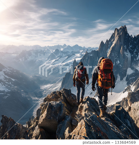在晨曦照耀下，徒步穿越高山，體驗探險之旅 133684569