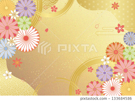 Floral Japanese pattern and gold leaf background 133684586