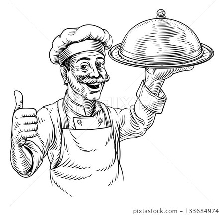 Chef Cloche Tray Platter Plate Tray Illustration 133684974