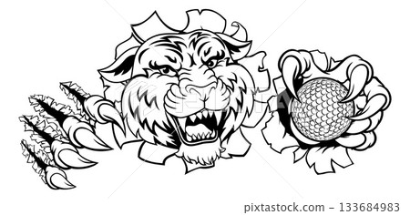 Tiger Golf Ball Sports Team Cartoon Animal Mascot Tiger Golf Ball Sports Team Cartoon Animal Mascot 133684983