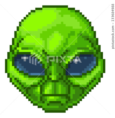 Alien Face Pixel Art Game Cartoon Character 133684988