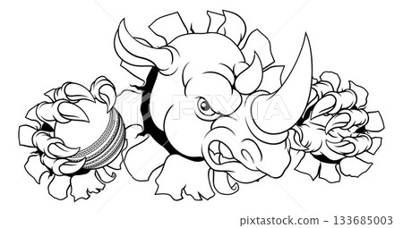 Rhino Rhinoceros Cricket Cartoon Sports Mascot 133685003