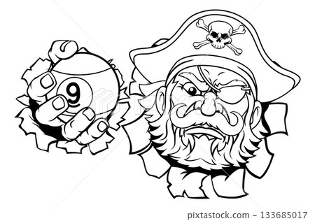 Pirate and 9 Ball Nine Ball Pool Cartoon Mascot Pirate and 9 Ball Nine Ball Pool Cartoon Mascot 133685017