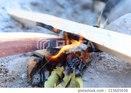 Camp fire ignition scene Camp fire ignition scene 133685036