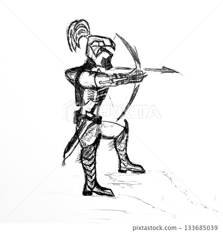 Armored Archer Drawing Aiming Arrow Sketch Art 133685039