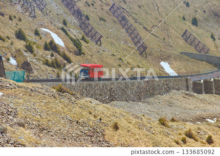 Red funicular to Niesen mountain in Switzerland Red funicular to Niesen mountain in Switzerland 133685092