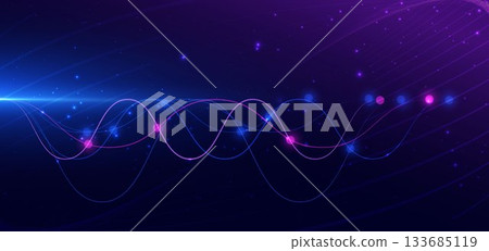 Blue and purple wave lines glowing on dark background with blue light effect. Futuristic digital analyze big data concept. Blue and purple wave lines glowing on dark background with blue light effect. Futuristic digital analyze big data concept. 133685119