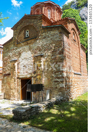 Church Holy Mother of God Zahumska, built in 1299, on a shores of Ohrid Lake in North Macedonia 133685120