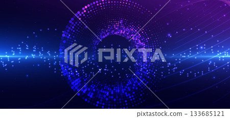Dotted circles glowing futuristic tech on dark blue background. Technology data communication concept. 133685121