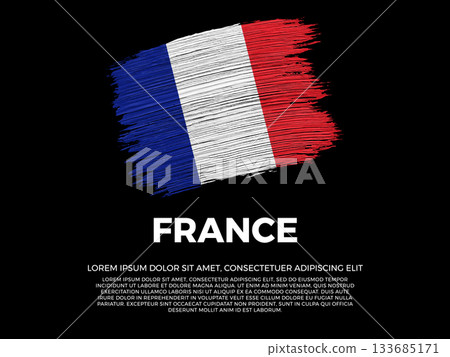 Flag of France. French and European Culture. Vibrant, textured brushstroke effect style. Black background with copy space. Dramatic composition in negative space. Flag of France. French and European Culture. Vibrant, textured brushstroke effect style. Black background with copy space. Dramatic composition in negative space. 133685171