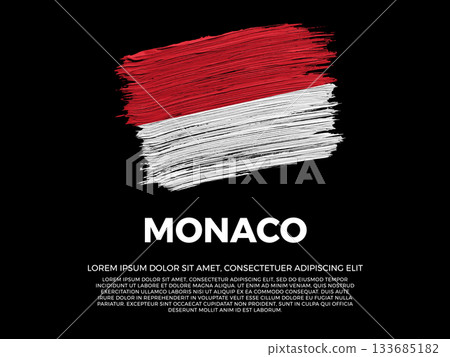 Flag of Monaco. Monegasque and Mediterranean Culture. Vibrant, textured brushstroke effect style. Black background with copy space. Dramatic composition in negative space. 133685182