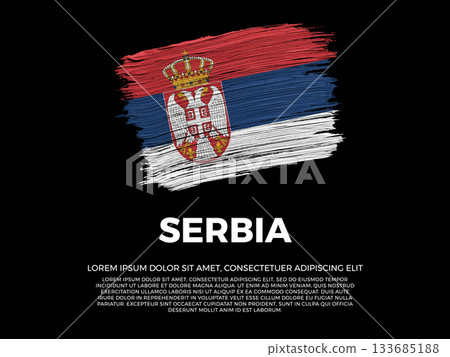 Flag of Serbia. Serbian and European Culture. Vibrant, textured brushstroke effect style. Black background with copy space. Dramatic composition in negative space. Flag of Serbia. Serbian and European Culture. Vibrant, textured brushstroke effect style. Black background with copy space. Dramatic composition in negative space. 133685188
