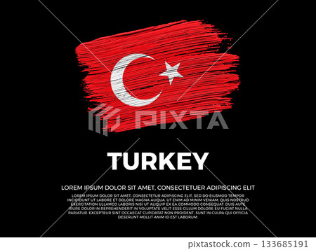 Flag of Turkey. Turkish and European and Asian Culture. Vibrant, textured brushstroke effect style. Black background with copy space. Dramatic composition in negative space. 133685191