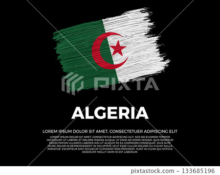 Flag of Algeria. Algerian, African and Mediterranean Culture. Vibrant, textured brushstroke effect style. Black background with copy space. Dramatic composition in negative space. 133685196
