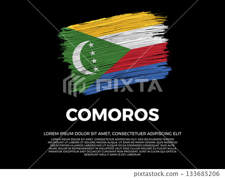 Flag of Comoros. Comorian and South African Culture. Vibrant, textured brushstroke effect style. Black background with copy space. Dramatic composition in negative space. Flag of Comoros. Comorian and South African Culture. Vibrant, textured brushstroke effect style. Black background with copy space. Dramatic composition in negative space. 133685206