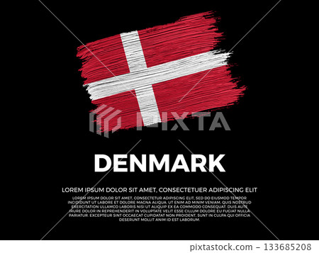 Flag of Denmark. Danish and North European Culture. Vibrant, textured brushstroke effect style. Black background with copy space. Dramatic composition in negative space. 133685208