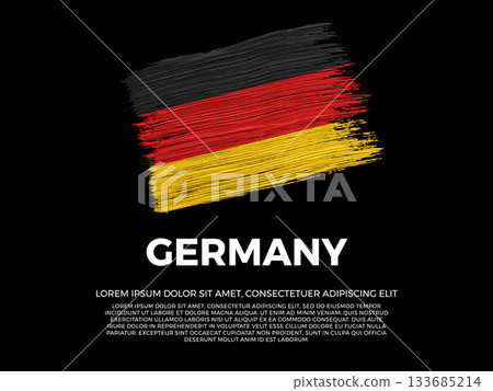 Flag of Germany. German and North European Culture. Vibrant, textured brushstroke effect style. Black background with copy space. Dramatic composition in negative space. 133685214