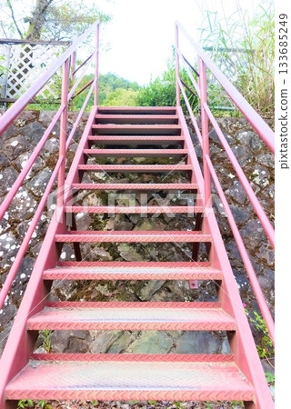 Outdoor red iron stairs Outdoor red iron stairs 133685249