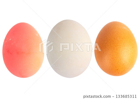 Salted eggs, chicken eggs, century eggs on a white background Salted eggs, chicken eggs, century eggs on a white background 133685311