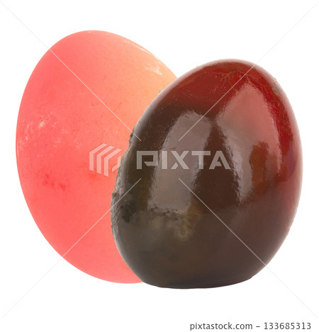 Peeled century eggs on a white background Peeled century eggs on a white background 133685313