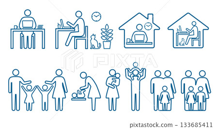 People family icon pictogram line drawing illustration set People family icon pictogram line drawing illustration set 133685411