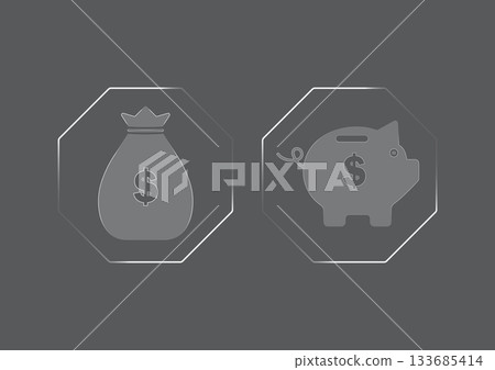Transparent Money Bag and Piggy Bank Icons Clipart on Dark Checkered Background Transparent Money Bag and Piggy Bank Icons Clipart on Dark Checkered Background 133685414