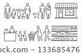 People, family, shopping, pictogram, line drawing icon set 133685476