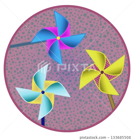 圓形背景的風車插圖 133685508