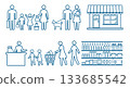 People, family, shopping, pictogram, line drawing icon set 133685542