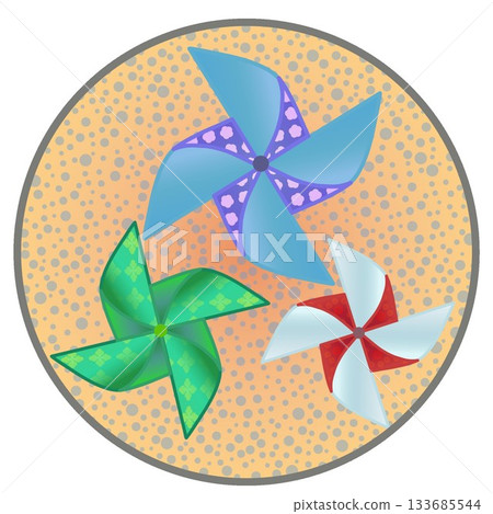 圓形背景的風車插圖 133685544