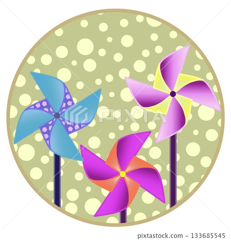 圓形背景的風車插圖 圓形背景的風車插圖 133685545