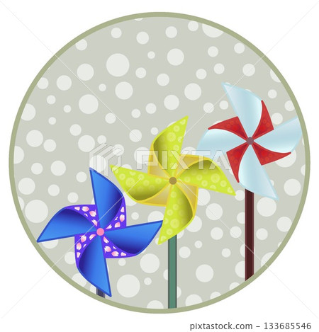 圓形背景的風車插圖 133685546