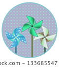 Illustration of a windmill with a circular background 133685547