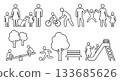 People, family, holiday pictogram, line drawing icon set 133685626