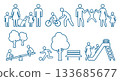 People, family, holiday pictogram, line drawing icon set 133685677