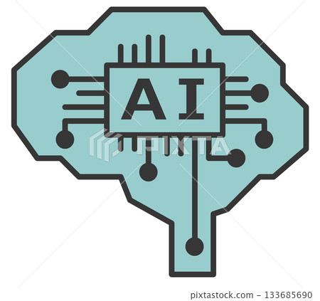 Icon of AI circuit that performs calculations and information processing with high performance 133685690