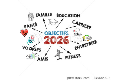 French 2026 Goals Illustration with Life Categories and Icons French 2026 Goals Illustration with Life Categories and Icons 133685808