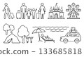 People, family, travel pictogram line drawing icon set 133685818