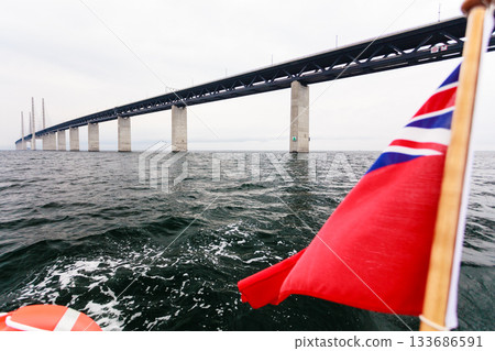 Yacht and oresund bridge between denmark sweden Yacht and oresund bridge between denmark sweden 133686591