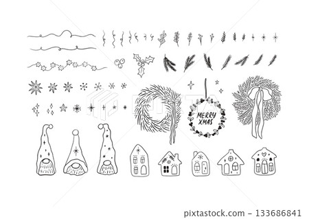 Hand drawn cute Christmas clipart set 133686841