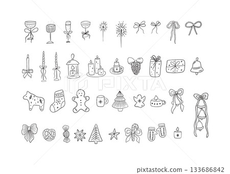 Hand drawn Christmas decoration clipart collection Hand drawn Christmas decoration clipart collection 133686842