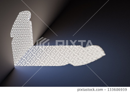 A unique shadow created by light casting through a patterned arch in islamic style A unique shadow created by light casting through a patterned arch in islamic style 133686939