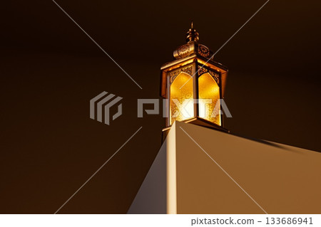 Elegant Islamic Lantern Casting Warm Light Elegant Islamic Lantern Casting Warm Light 133686941