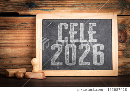 2026 Goals Written in Polish on Rustic Chalkboard Workspace 133687418