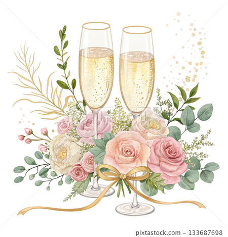 Elegant celebration illustration with two champagne glasses 133687698