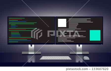 Dual Monitors Displaying Code and Data Analysis Dual Monitors Displaying Code and Data Analysis 133687820