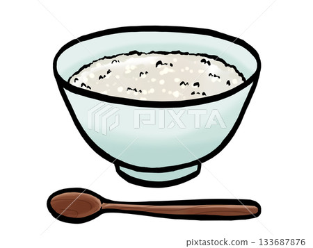粥和湯匙的插圖（筆觸） 簡單 133687876
